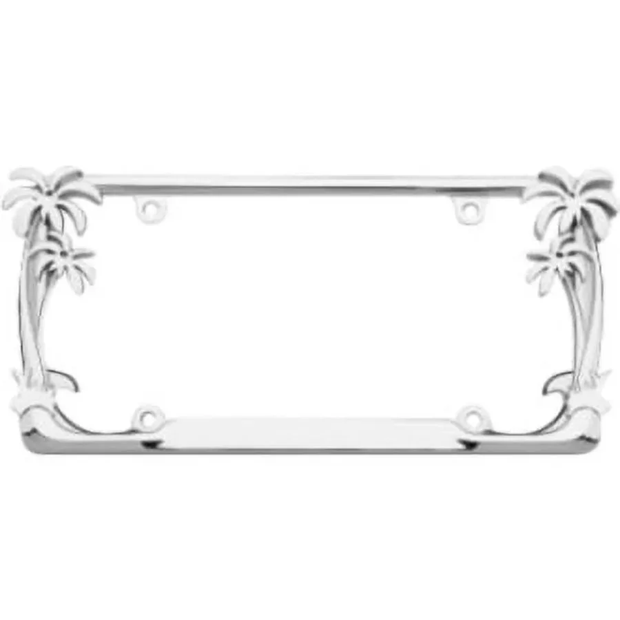 Palm Tree License Plate Frame - Chrome Plated Zinc Alloy, Tropical Car Accessories for Beach Goers & Summer Vibes, Easy Install.