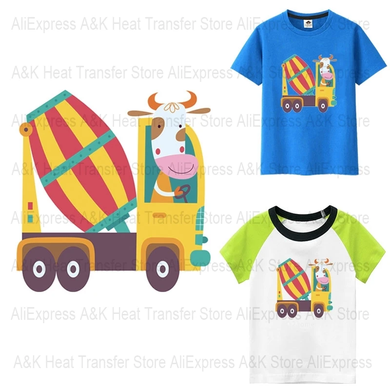 Heat Transfers Patches Boy Girl Cartoon  Agitating Lorry Iron On Sticker T-shirt Dresses Patch DIY Clothes Applique Decoration