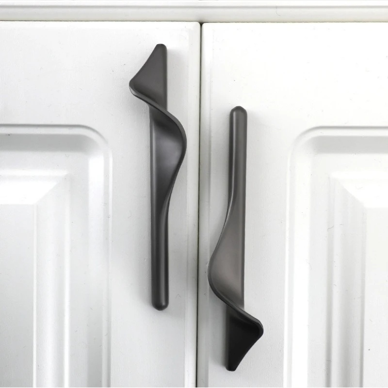 Light Luxury S Shaped French Style Small Handles Pair Gold Gray Modern Handles for Wardrobe Drawer Cabinet Door