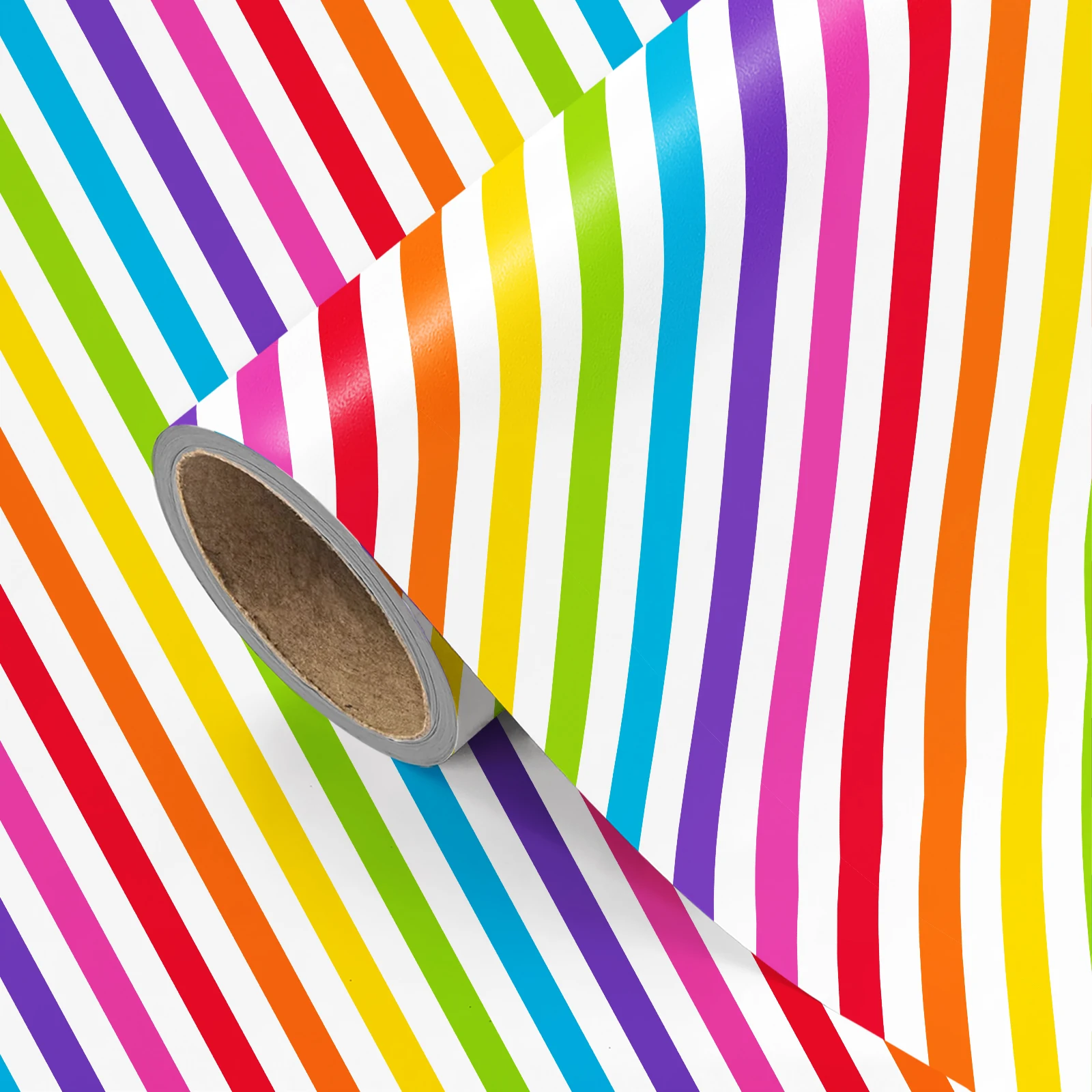 1 rouleau de papier cadeau rayé arc-en-ciel blanc, rouleau de papier cadeau d'anniversaire imprimé à rayures diagonales multicolores brillantes, Pride, décoration artisanale DIY, 43,2 cm x 300 cm