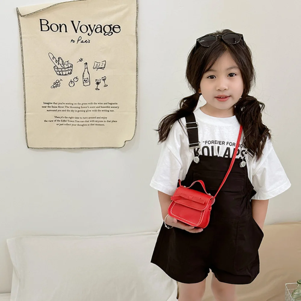 Tas Selempang Kulit PU Manis dengan Hiasan Pita, Dompet Koin Warna Solid, Tas Selempang Pita, Dompet, Tas Tangan, Tas Kecil Anak, Streetwear