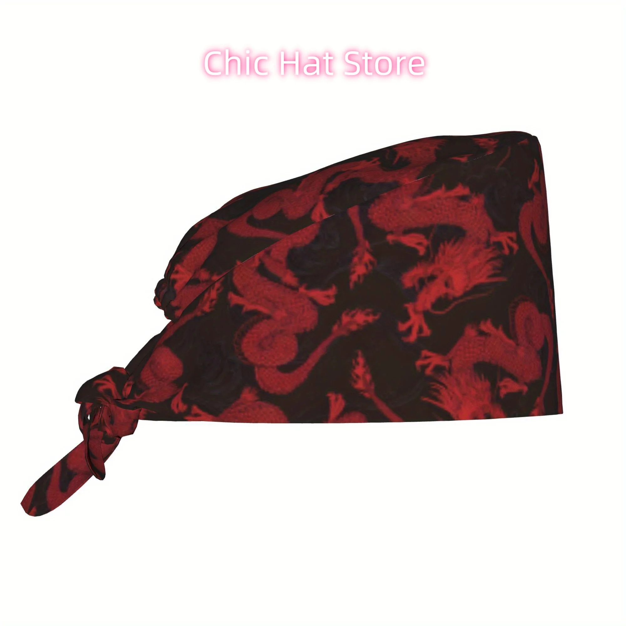 1pc Dragon Unisex Trendy Printed Work Cap - Lightweight Adjustable Skull Cap with Tie-Back for Nurses, Dustproof Chef & Cooking