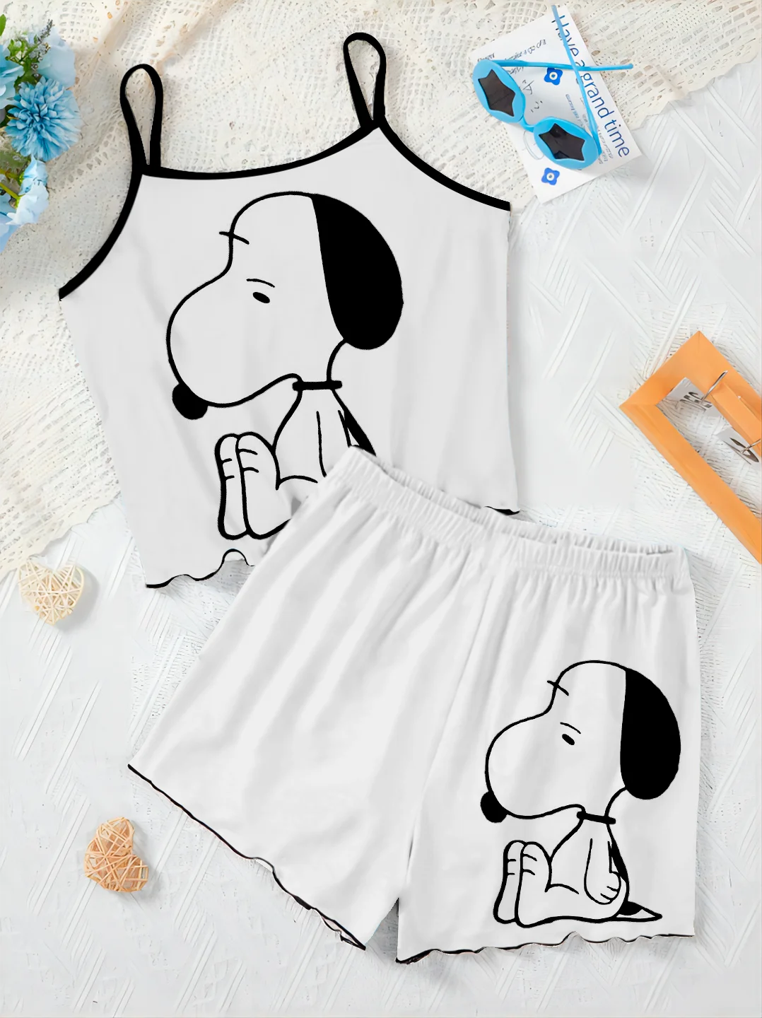 Ensemble t-shirt et short pour femme, robe à enfiler, garnitures en laitue, haut Disney, ensemble deux pièces trempé, élégant, a