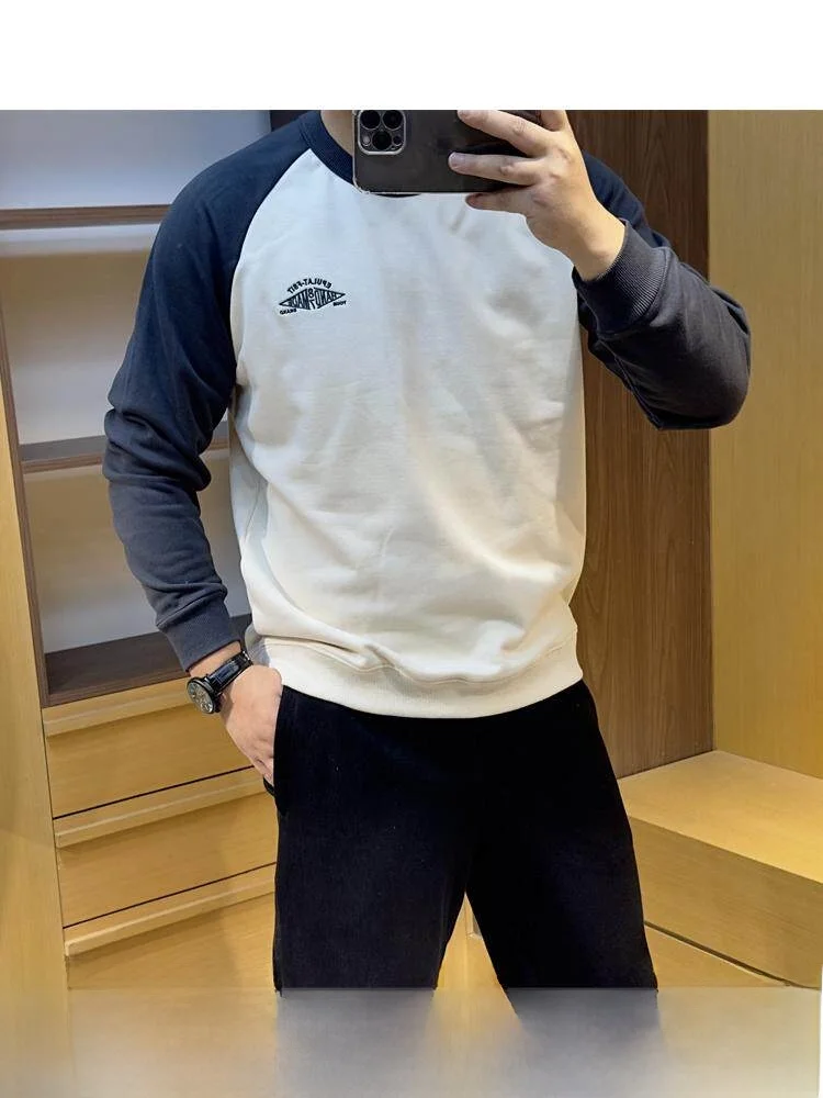

Line! Color Block! Men's Fashion Casual Oversized Sweatshirt Jacket Loose Fit round Neck Pullover New Autumn Arrival