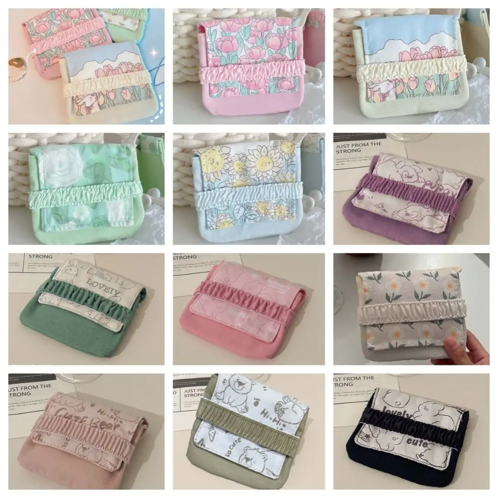Large Capacity Mini Cosmetic Bag Bear Candy Color Sanitary Napkin Storage Bag Korean Style Cotton Cloth Flower Coin Purse image 4