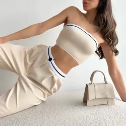 Women's New Fashion Spice Girl Outside Wear Sports Vest Top Top Spell Color High-waisted Wide-leg Trousers Casual Two-piece Set