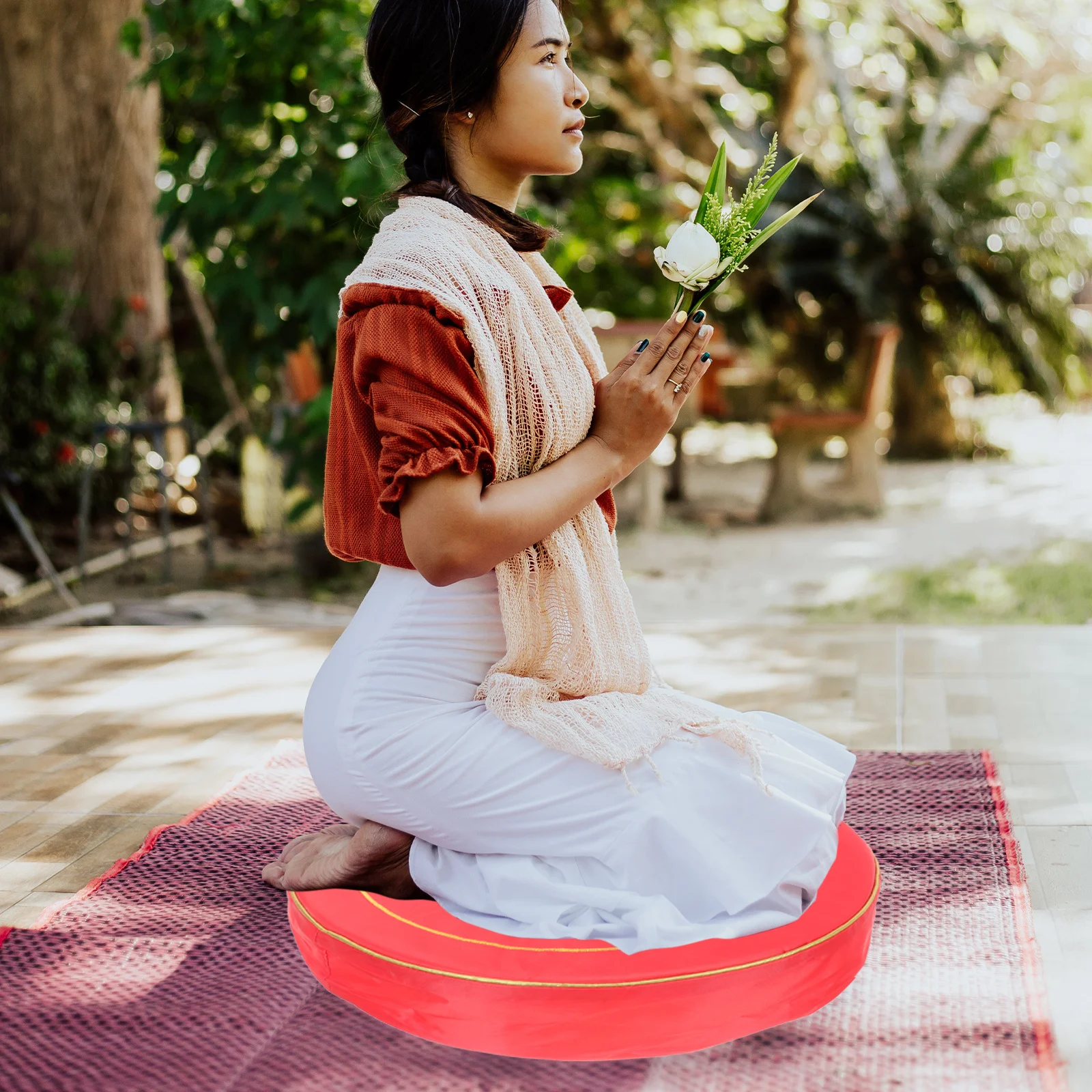 

1 Set Of Zen Meditation Cushion Round Prayer Mat For Home Lotus Printing Embroidery Pattern Seating Mat Buddhist Ancestral Hall