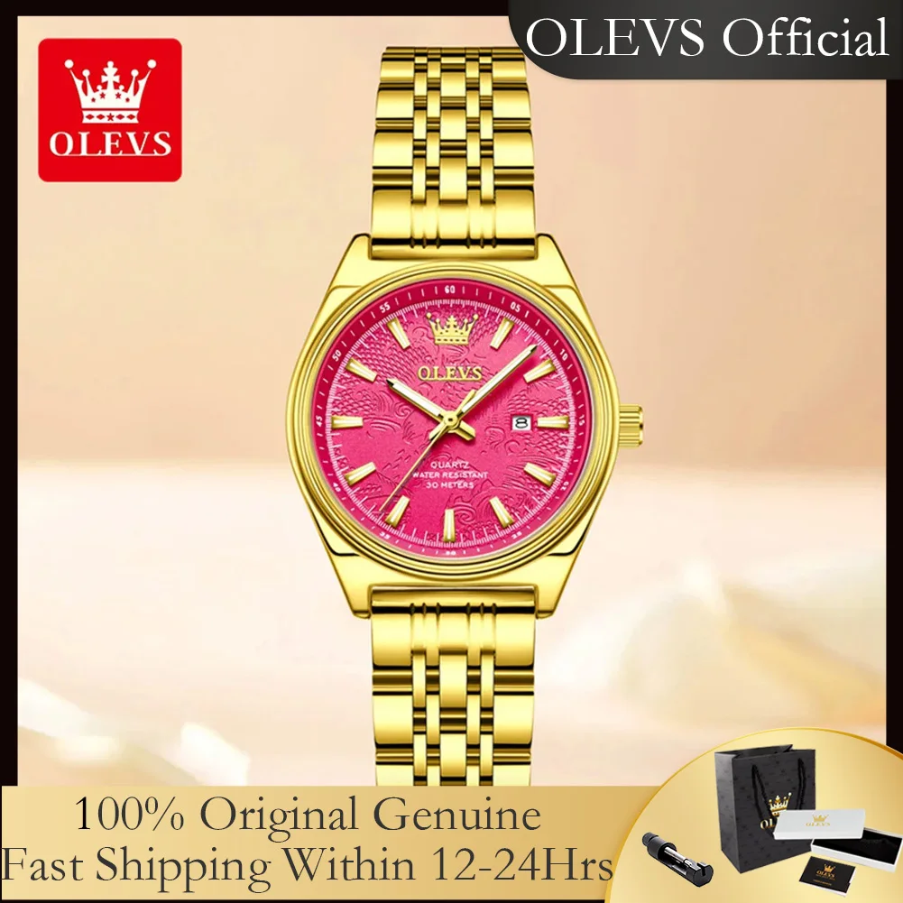 OLEVS 3703 New Women's Watches Stainless Steel Fashion Simple Calendar Waterproof Luxury Brand Original Ladies Quartz Wristwatch