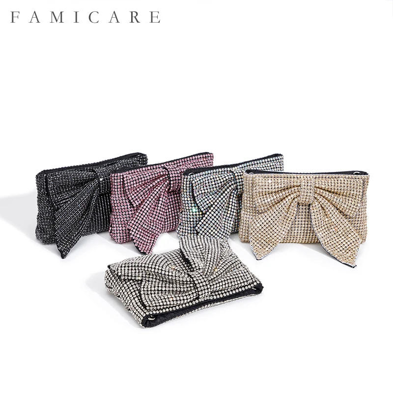 

Новая модная вечерняя сумка-клатч 2026 года с бантом и кристаллами, полностью инкрустированная стразами, с цепочкой через плечо, женская блестящая сумка-кроссбоди