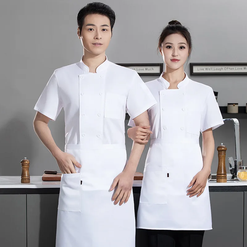Uniforme da chef da cucina per caffetteria della scuola culinaria, manica corta, cucina dell'hotel, ristorante, abbigliamento da chef per uomini e donne