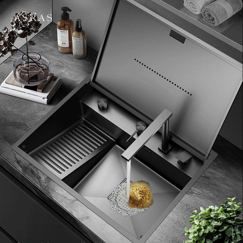 

ASRAS New Hidden Balcony Wash Basin Sink Nanometer SUS 304 Stainless Steel 230mm Depth Handmade Washboard Sinks