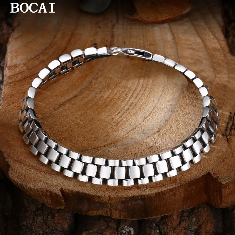 S925 Pure Silver Retro Personalized Fashion Tank Chain Watch Strap Bracelet Men's And Women's Gifts