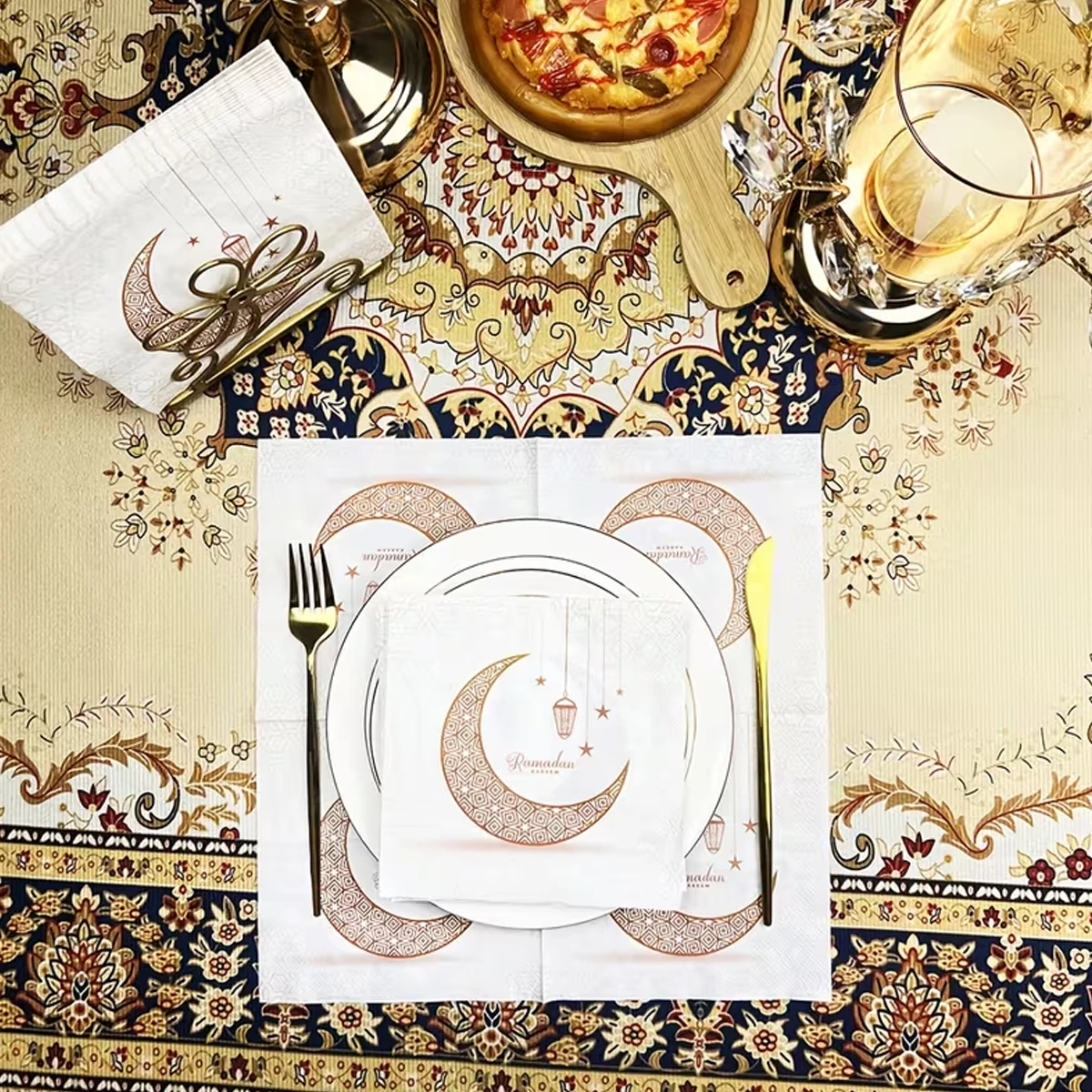 Disposable Paper Towels Ramadan Decorative Paper Towels Moon Lantern Elements Suitable for Restaurants Parties Family Banquets