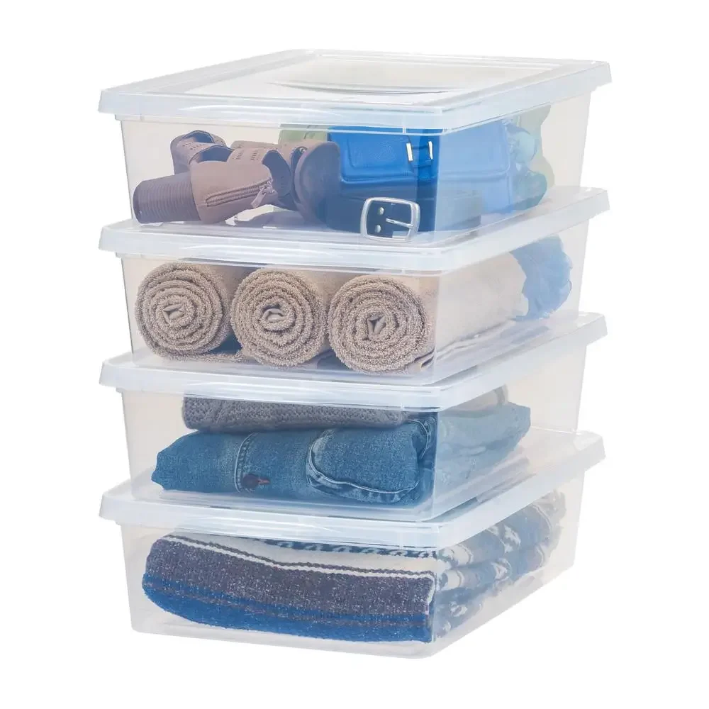 Stackable Clear Plastic Storage Bins 4 Pack 28 Qt Underbed Containers