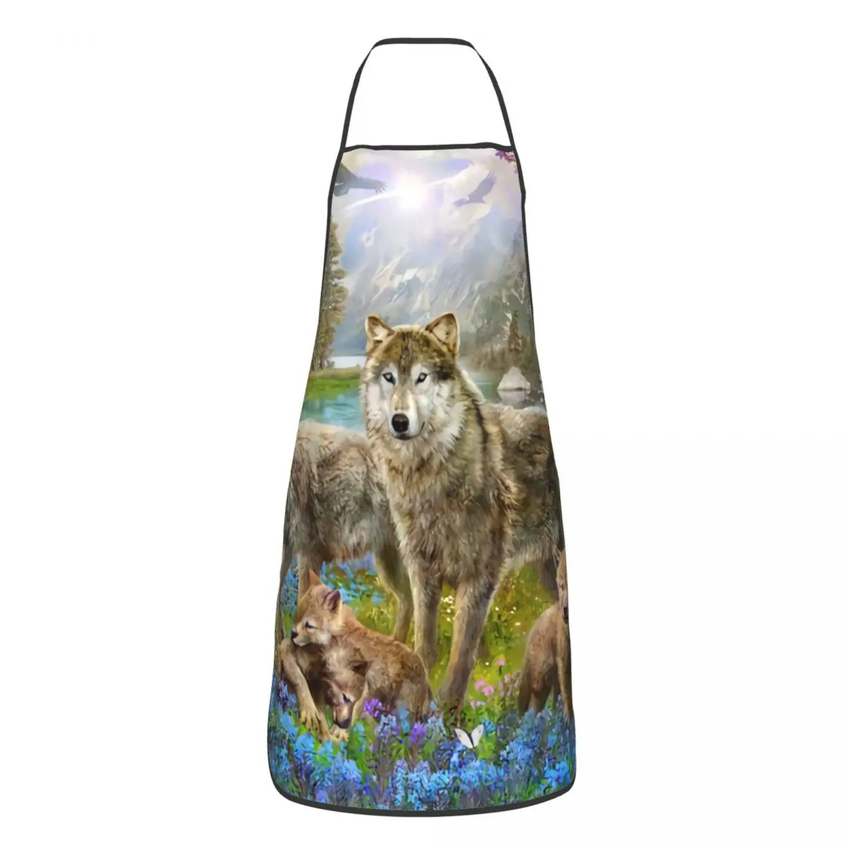 Custom Spring Wolf Family Funny Apron Women Men Adult Unisex Kitchen Chef Bib Tablier Cuisine Cooking Baking Painting