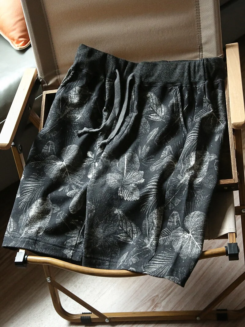 

Summer Knitted Loop Sport Beach Pants Men Loose Straight Casual Sweatpants orts Five-Quarter Pants Youth Daily Wear