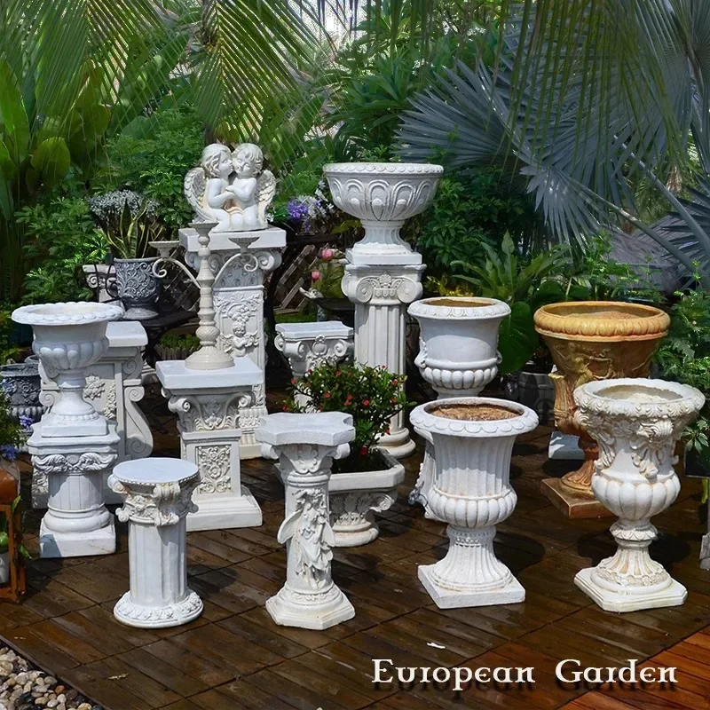 European garden Roman column base large tall flower pot villa entrance display decorative ornaments wedding road guide