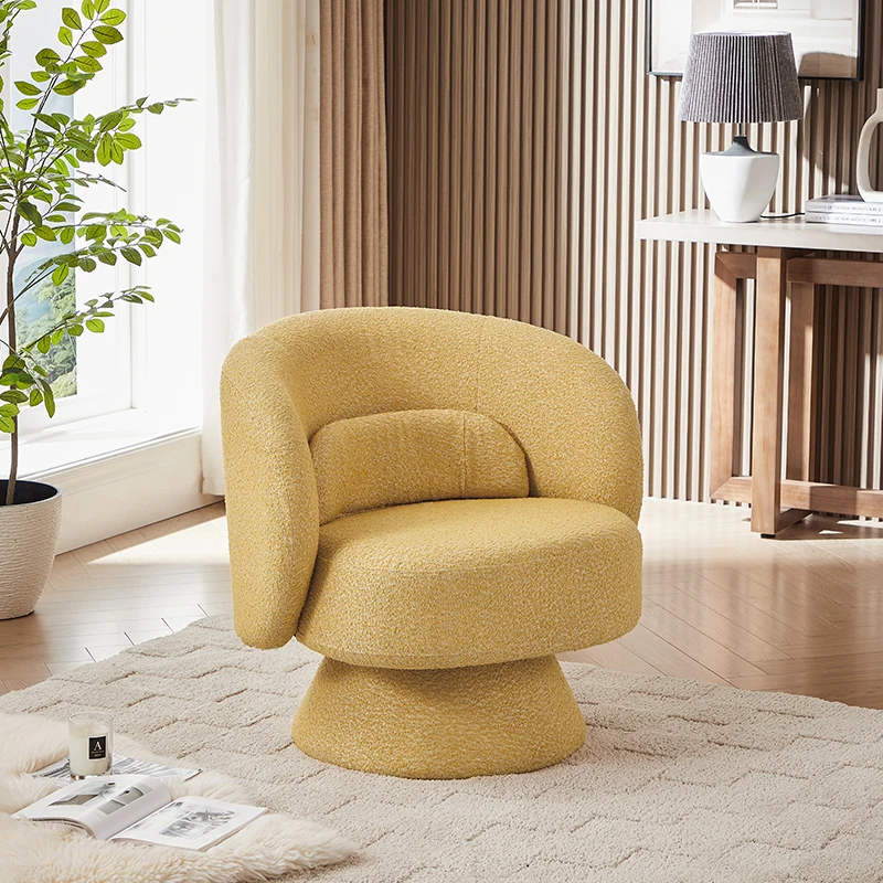 360 Degree Swivel Sherpa Accent Chair Modern Style Barrel Chair with Toss Pillows for home office, living room, bedroom, Yellow 