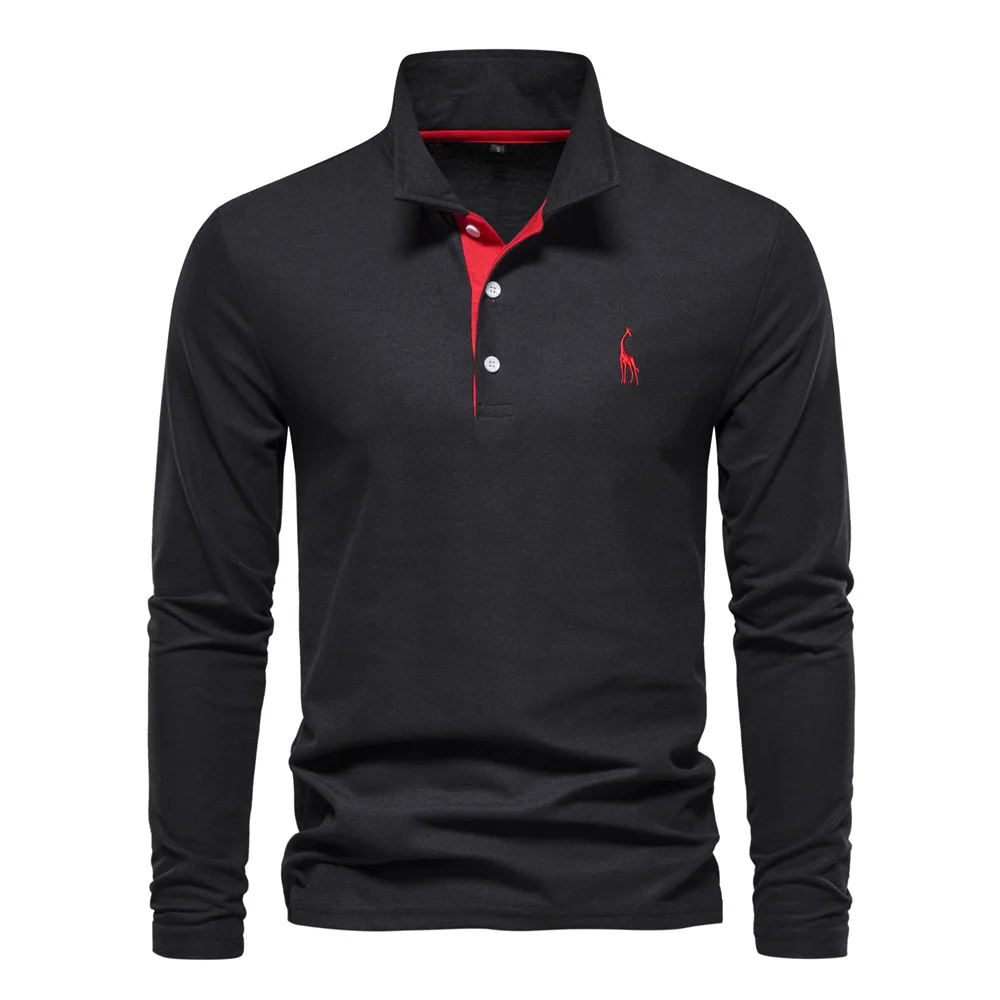 Neues Herbst Polo T-Shirt für Männer Stickerei einfarbig Langarm Golf Polo Shirts Homme Frühling Social Business Polos männlich