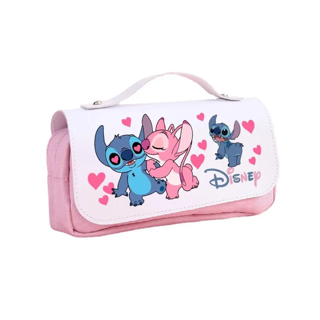 

Kawaii Stitch Pencil Bags Cute Cartoon Animation Angel Large Capacity Student Stationery Box Girly Heart Pencil Bags Storage Bag