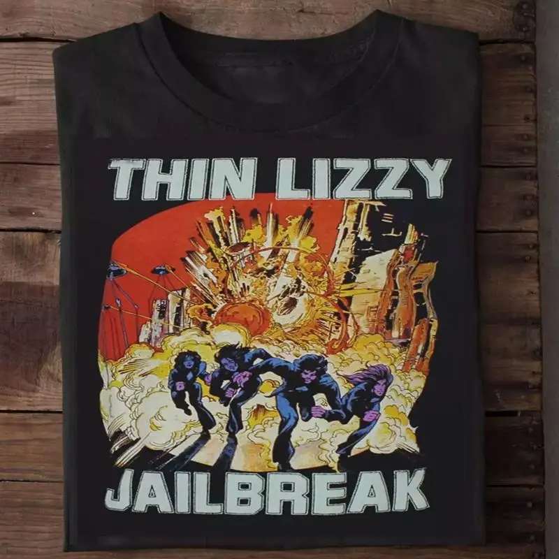 Thin Lizzy Jailbreak Explosion Black Cotton T Shirt Full Size S 5XL