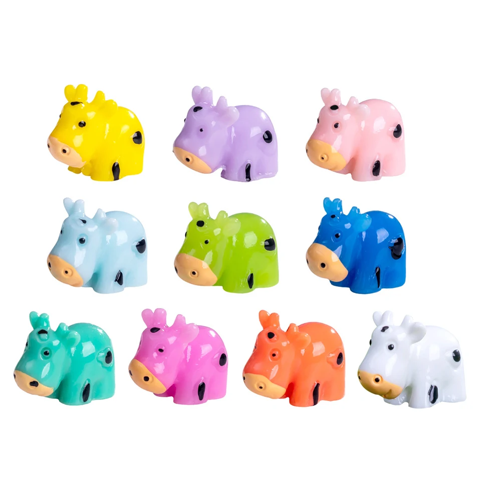 

10Pcs Colorful Small Cow Sculptures Resin Adorable Decorations for Mini Garden Bonsai Cake Easter Display Ornament Set