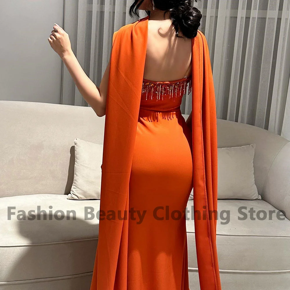 Rose Novias Prom Dress Mermaid High Split Shawl Ruffle With Tassel Crystal Saudi Arabian Women's Formal Occasion فساتين السهرة