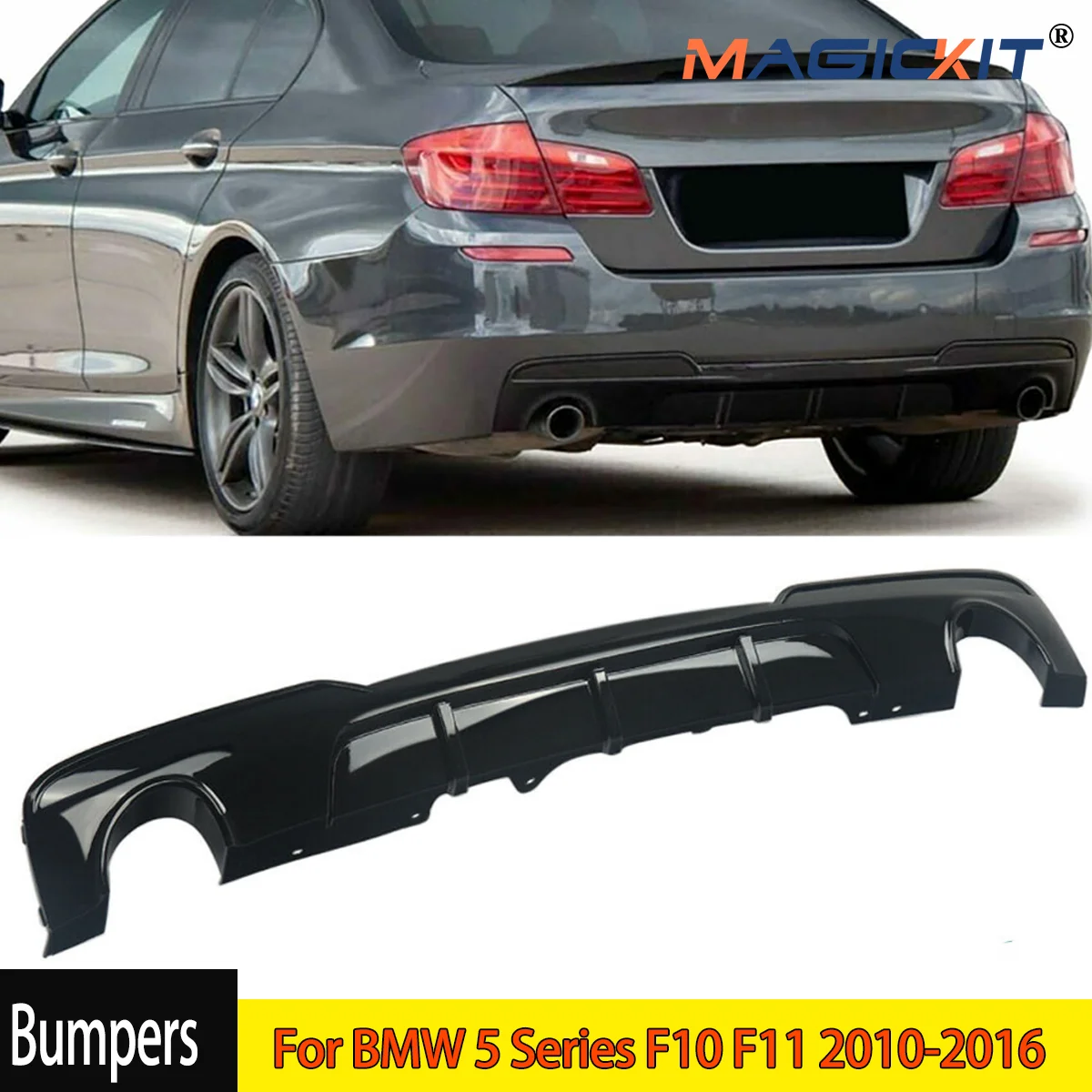 F10 F11  For BMW 5 Series F10 F11 2010-2016 with Sport Bumper Double-Single  M Performance Rear Diffuser Spoiler Front Lip