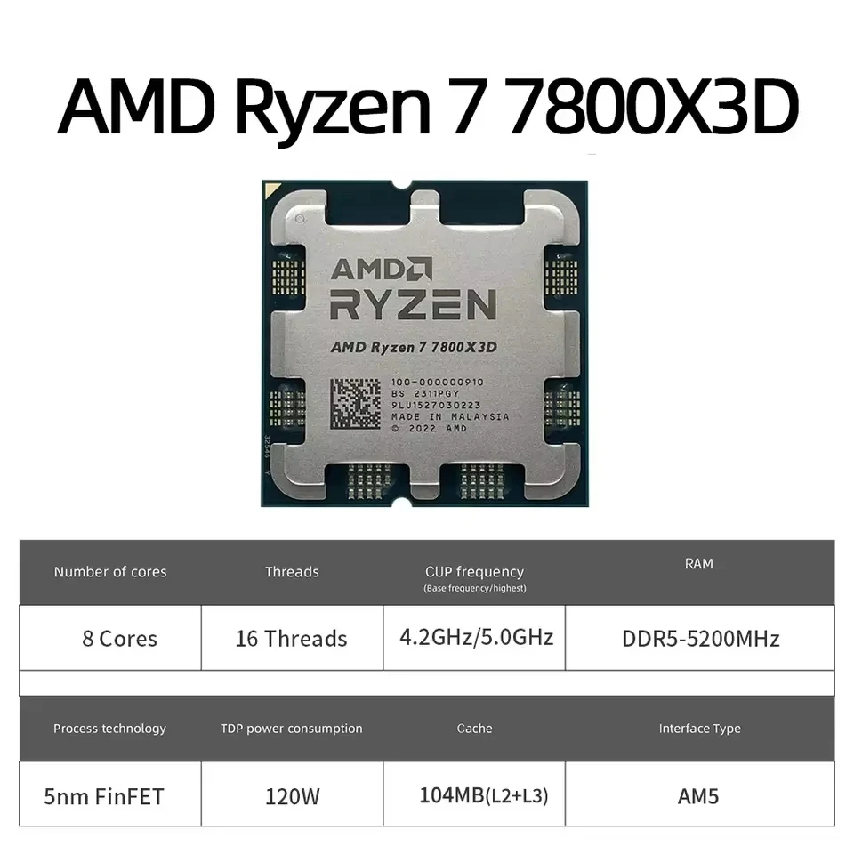 معالج AMD Ryzen 7 CPU ، R7 7800X3D ، motherghz ، 8-Core ، 16-Thread ، 5 نانومتر ، 96 متر ، دعم لوح AM5 ، X670 ، B650