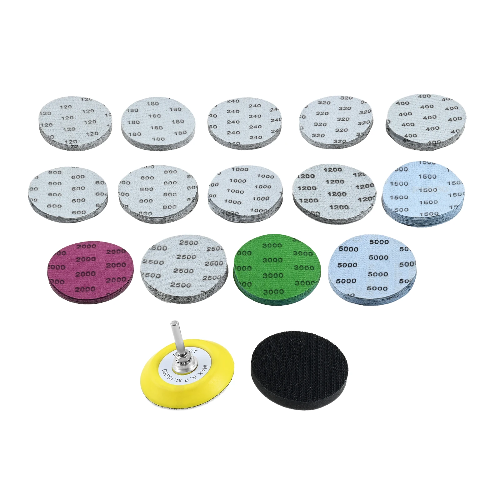 

140Pcs Grit 120 To 5000 3 Inch Wet Dry Sanding Discs Hook & Loop Sandpaper with 1/4" Shank Sanding Pads and Foam Buffering Pad