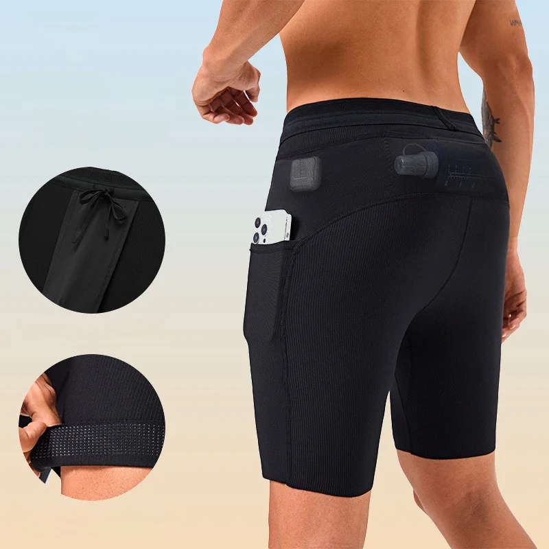 High Elasticity Men's Trail Running Compression Shorts Quick-Dry Tight Pants Sports Marathon Quick-Dry Riding Waist Pack Shorts