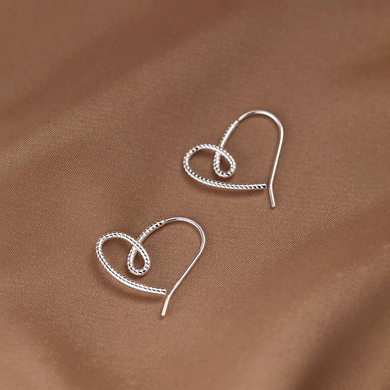 

Real 925 Sterling Silver Line Thread Heart Stud Earrings For Women Hiphop Fine Jewelry Small Niche Advanced Accessories