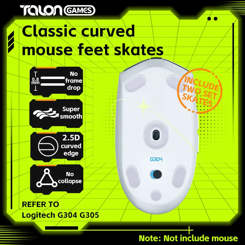 2 set TALONGAMES sepatu roda Mouse kaki abu-abu terang kustom tepi melengkung pengganti kaki tetikus Gaming Logitech G304 / G305