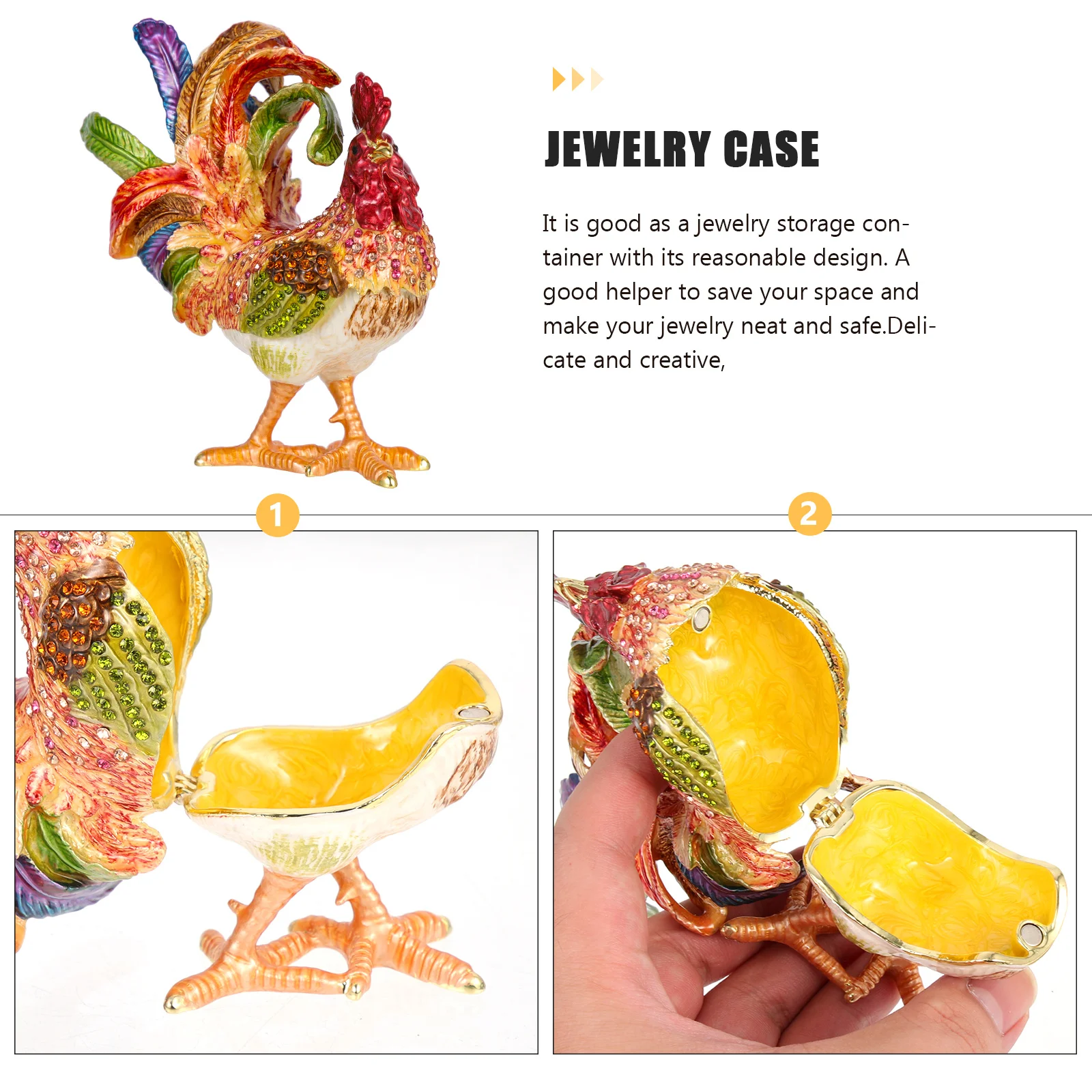 Small Vintage Rooster Jewelry Case Household Ornament Creative Storage Holder for Women Jewelry Case Ring Storage Box