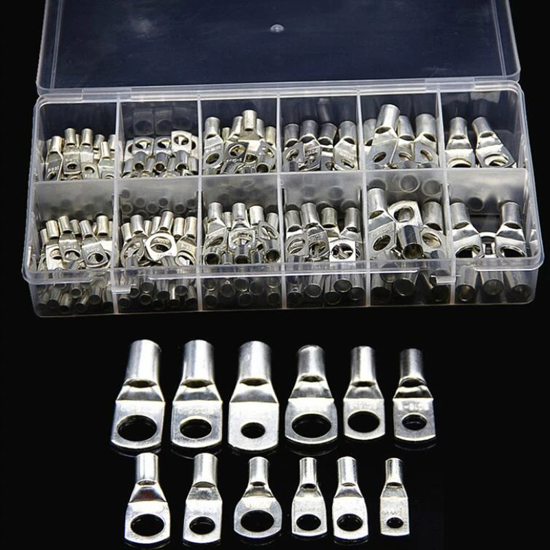 

170PCS Assortment SC Bare Crimp Terminals lug Tinned Copper Lug Ring Wire Butt Connectors Electrical Cable Splice Terminals Kit