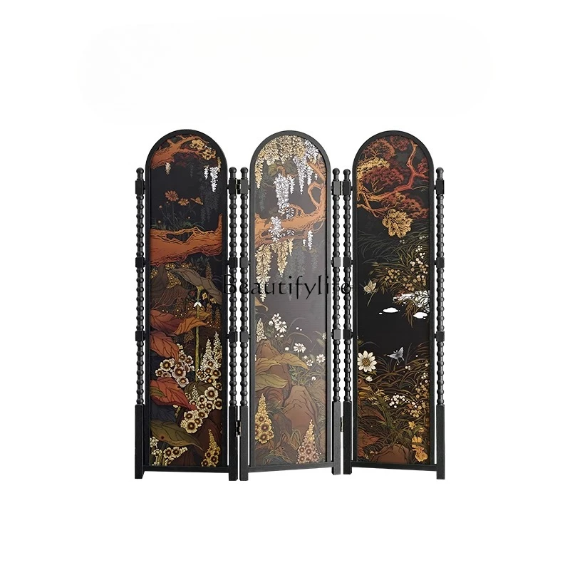 

French retro screen partition living room 2025 new medieval entrance entrance block new Chinese folding screen