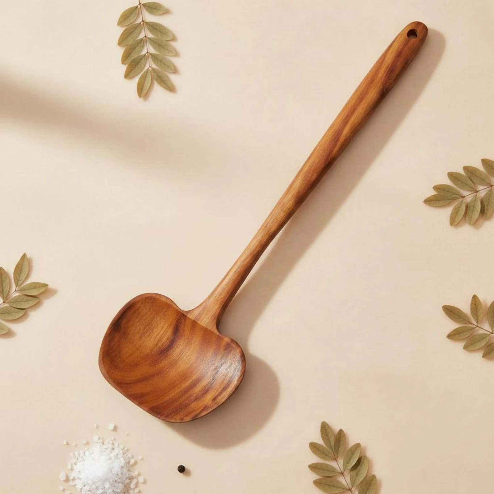 

Fungus Spatula Heat-Resistant Wooden Spatula Wood Turner Multi-Functional Wood Cooking Spoon Comfortable Grip for Stir-Frying