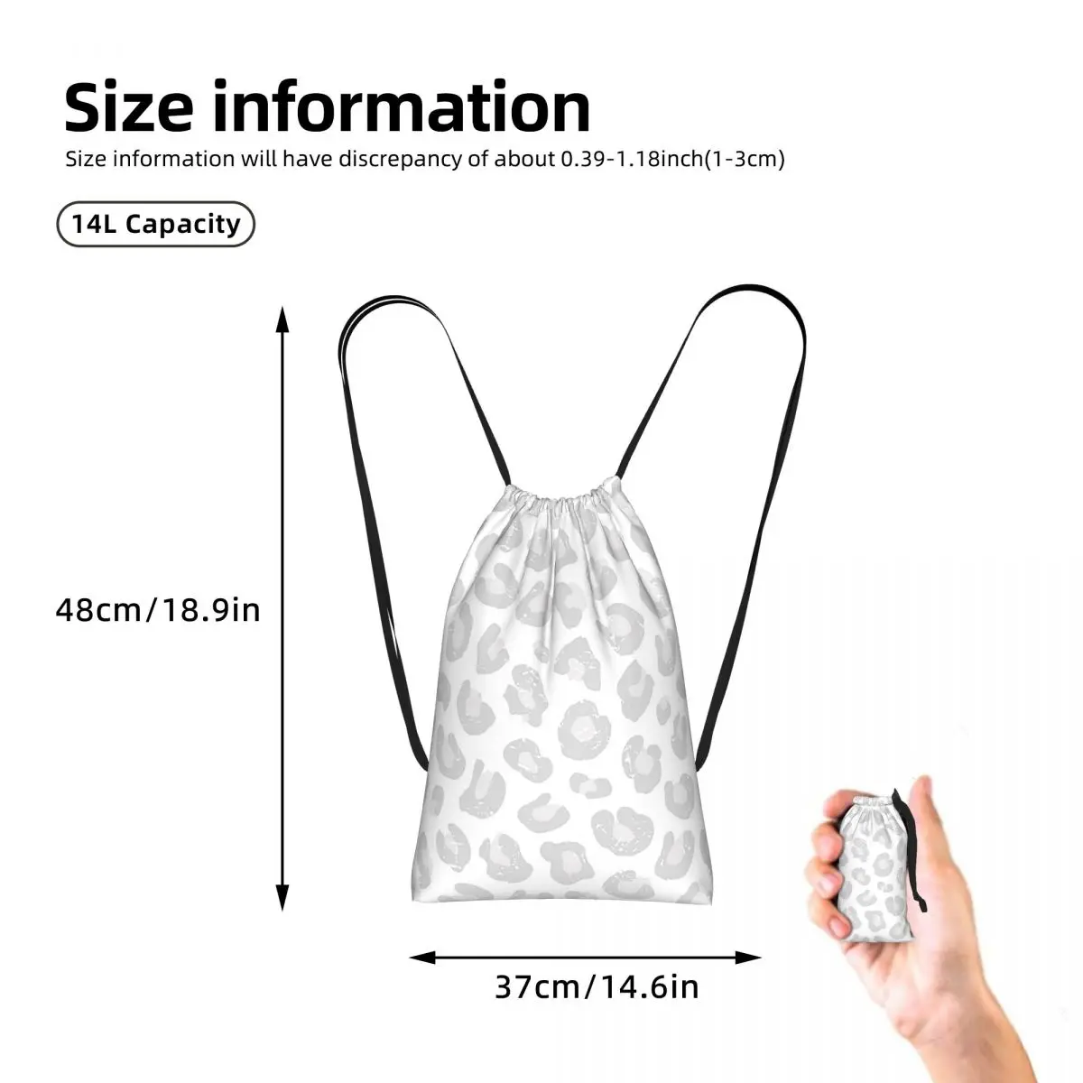 Leopard Print - Silver Gray And White Drawstring Backpack Sports Gym Bag Lightweight Foldable Storage Drawstring Bag Men Women