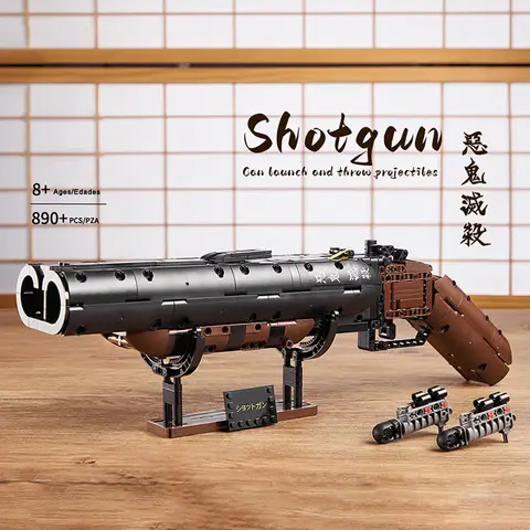 Military MOC 890pcs Double Barrel Shotguns Model Building Blocks Classic Gun With Bullet Bricks Toy For Kids Boys Gifts