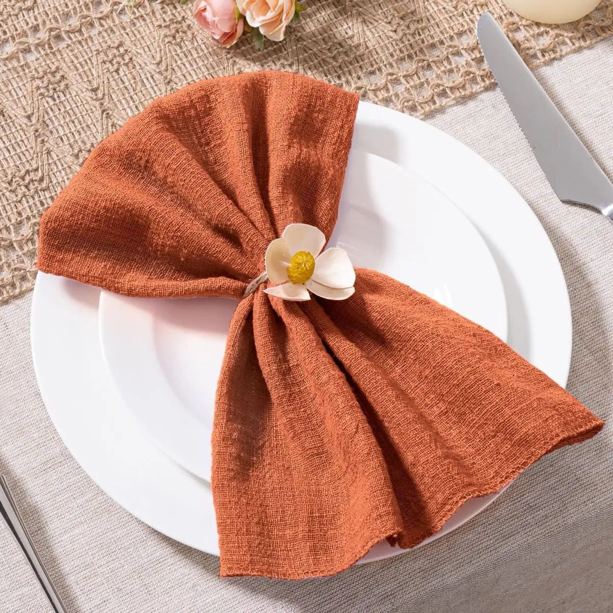 10pcs Cotton Cloth Napkins Soft Gauze Fall Dinner Napkins 30x30cm Rustic Napkins for Christmas Wedding Party Table Decoration