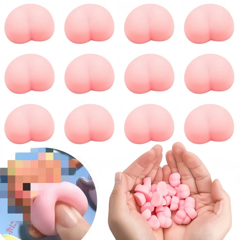 10Pcs Fun Butt Mochi Squeeze Stress Relief Toy Stereo Relieve Stress Peach Bum Sticker Mobile Phone Decoration Accessories Toy