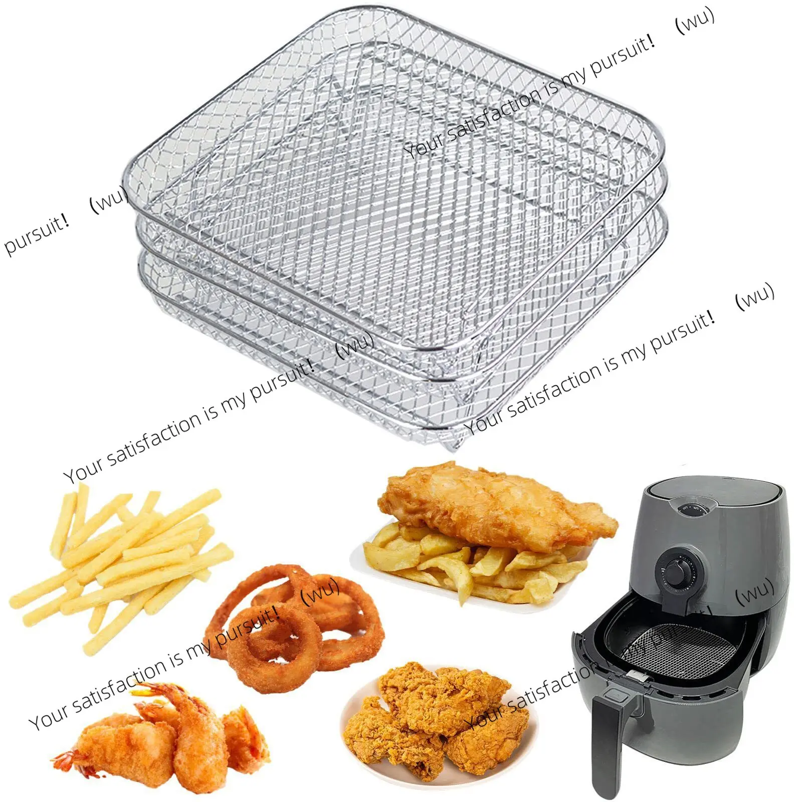 Multifunctional air fryer 304 stainless steel sanding process three-layer special accessories grill steaming rack universal rack