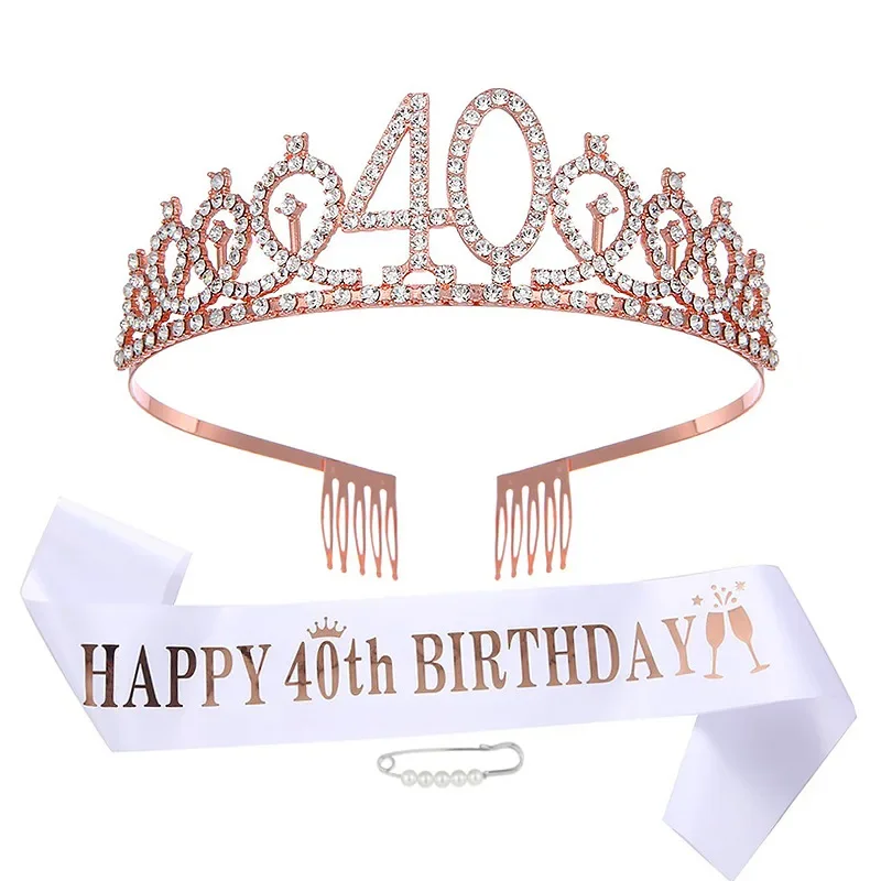 Birthday Party Alloy Number Crown Strap Set Rose Gold Hoop Ceremony Belt Prom Headdress Accessories Women Hair Girls Hoops Tiara