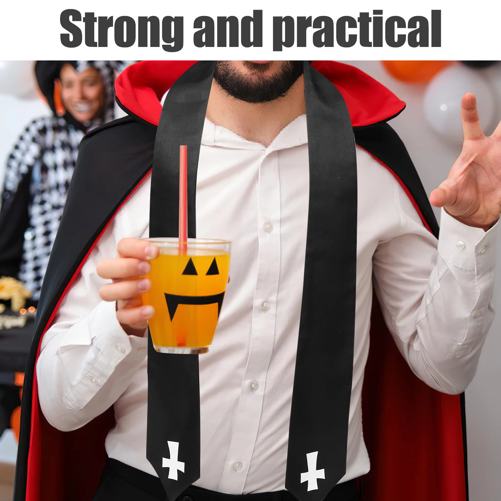 

Pastor's Scarf Costume Cosplay Costumes for Men Black Holy Water Fonts Clergy Stole