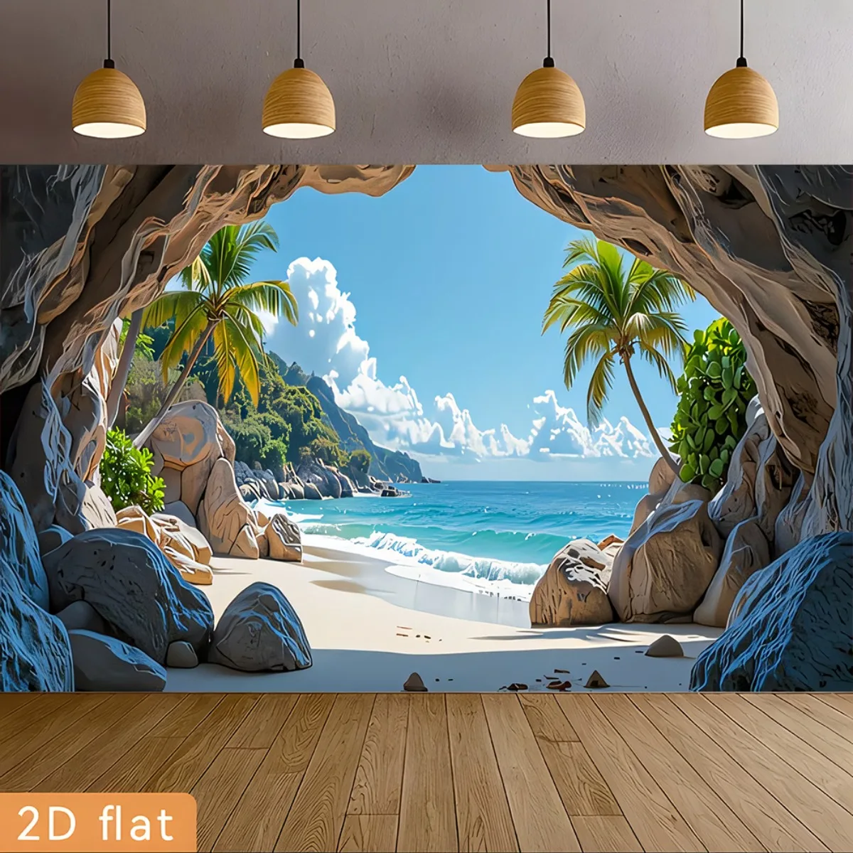 Tropical Beach Cave Ocean View Tapestry Paradise Island Scenery Wall Art Summer Vacation Vibes for Living Room BedroomRelaxation