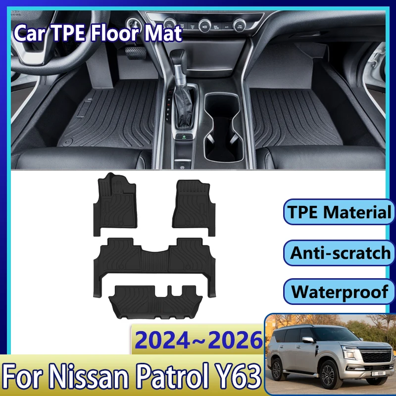 

LHD Car Trunk Floor Mat For Nissan Armada Y63 2025 Accessories Patrol 2024 2026 Waterproof Mud Carpet Foot Pad Full Set Tappeto