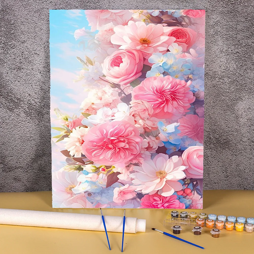 50X70cm Oil Painting By Numbers Peony Flower Picture On Canvas DIY Paint By Numbers Frameless Digital Painting Home Decor Wall