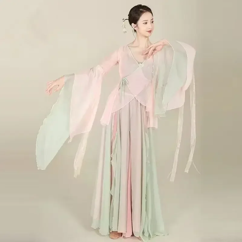 Classical dancer performance costumes chiffon cardigan practice dance clothes body rhyme long outer Chinese style folk dance