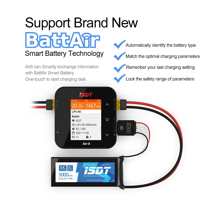 VivaISDT Air 8 Smart Charger Support New BattAir Smart Battery/APP Connection/Support 1-8S Battery ULiHv 500W 20A For Rc Drone C
