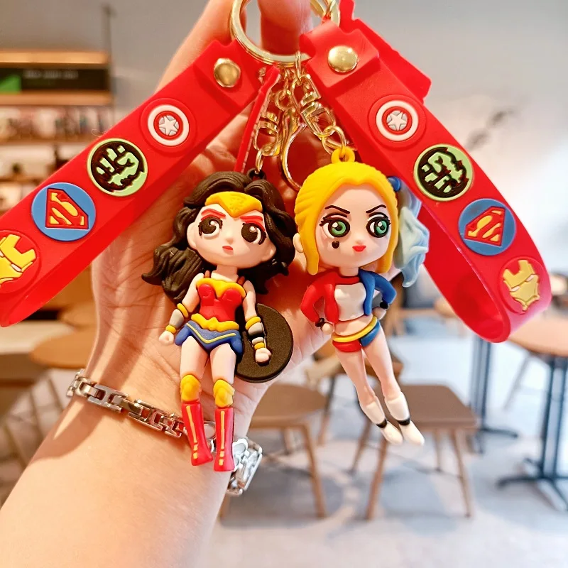 Marvel legend Anime Superheroes Harley Quinn Wonder Woman Catwoman Superwoman Key Chain decoration Pendant Toy Figures Crafts